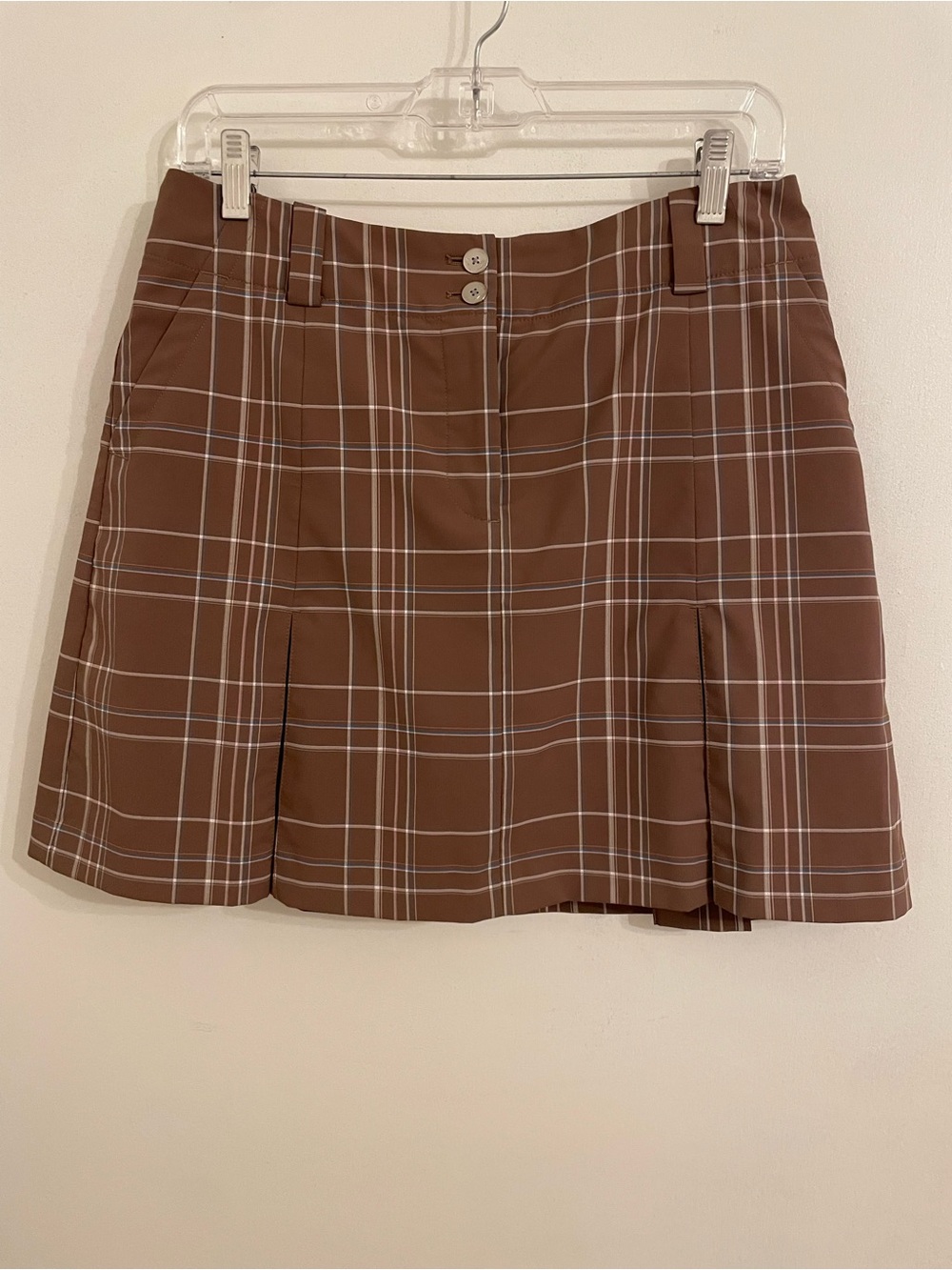 Nike Brown Plaid Mini Skirt with White Windowpane
